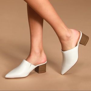 Lulu’s white pointed-toe mules